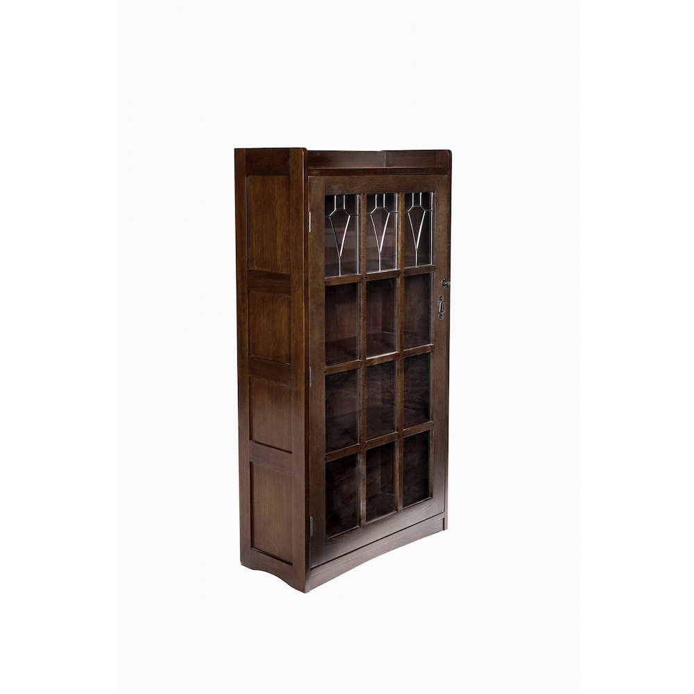 Mission Leaded Glass Bookcase with Lock & Key - Walnut. Picture 1