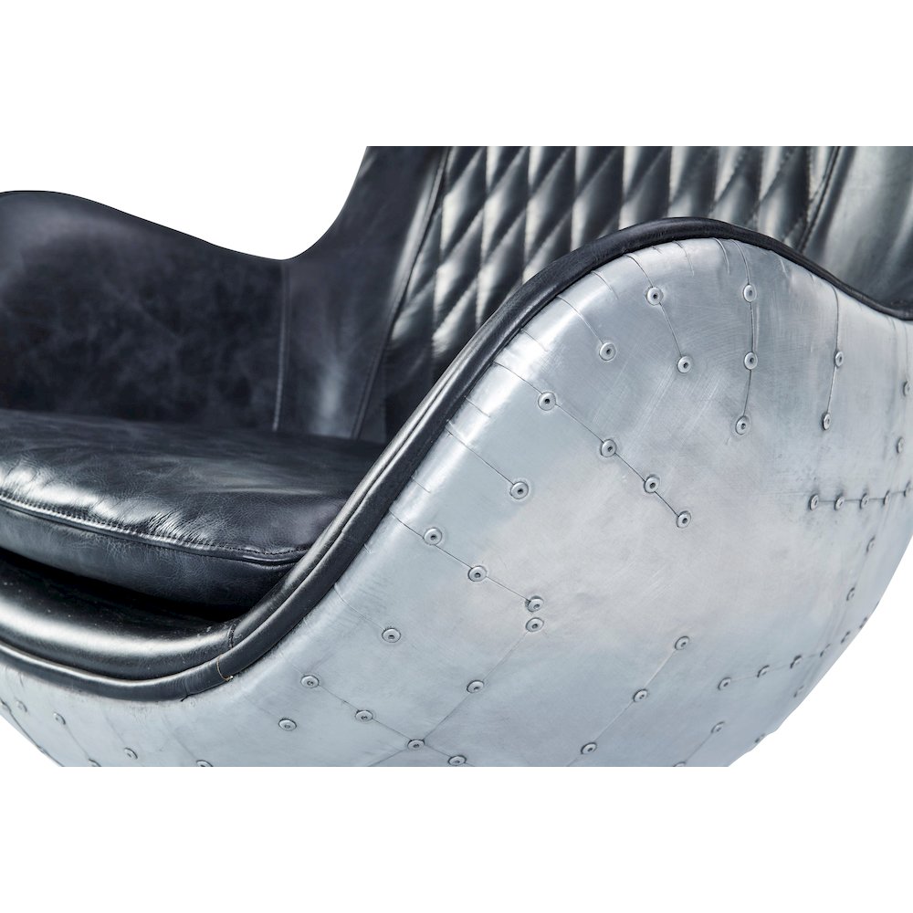 Cruz Modern Egg Chair - Slate Leather and Metal Spitfire Shell. Picture 2