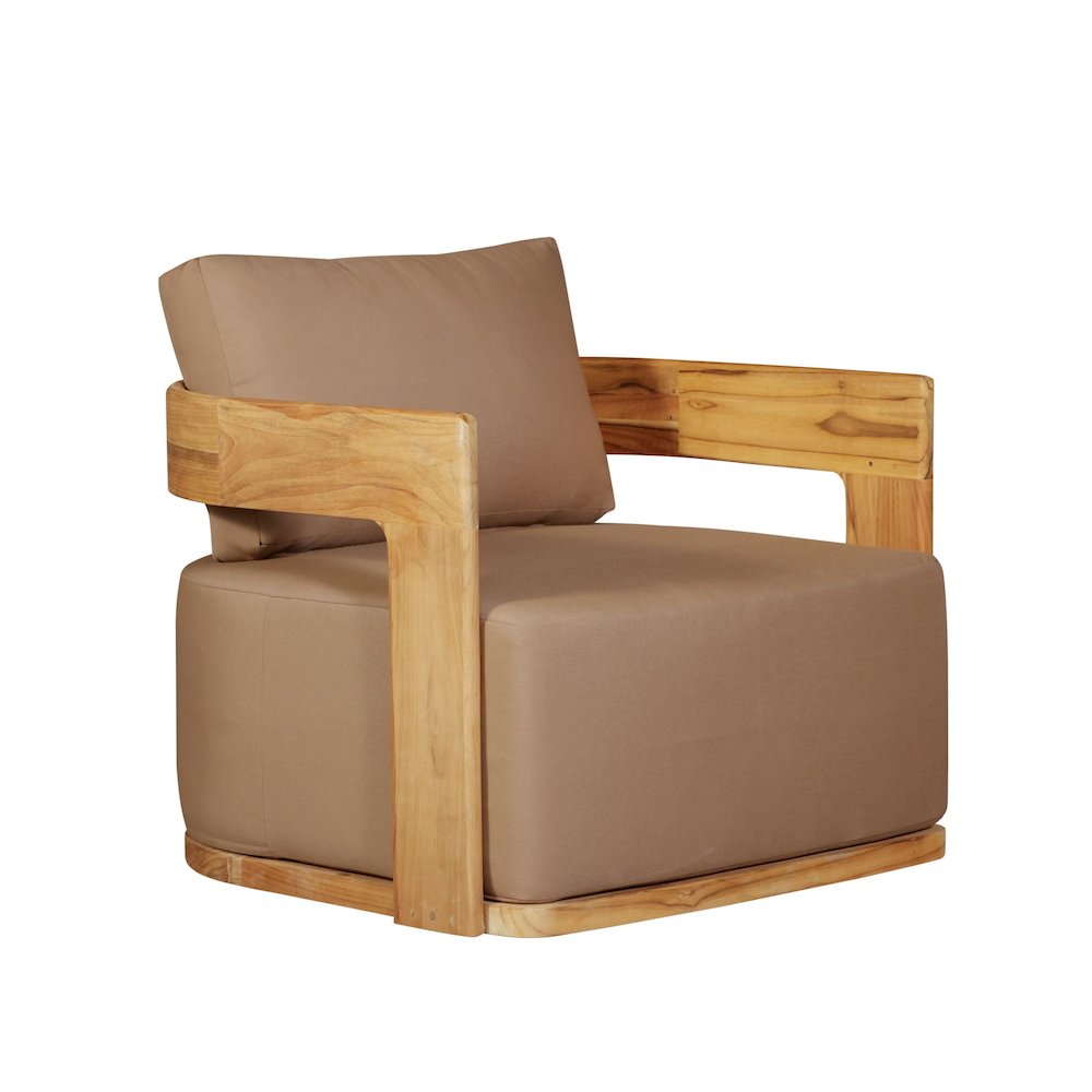 Eclipse Outdoor Solid Teak Wood Revolving Chair - Light Brown Fabric. Picture 3