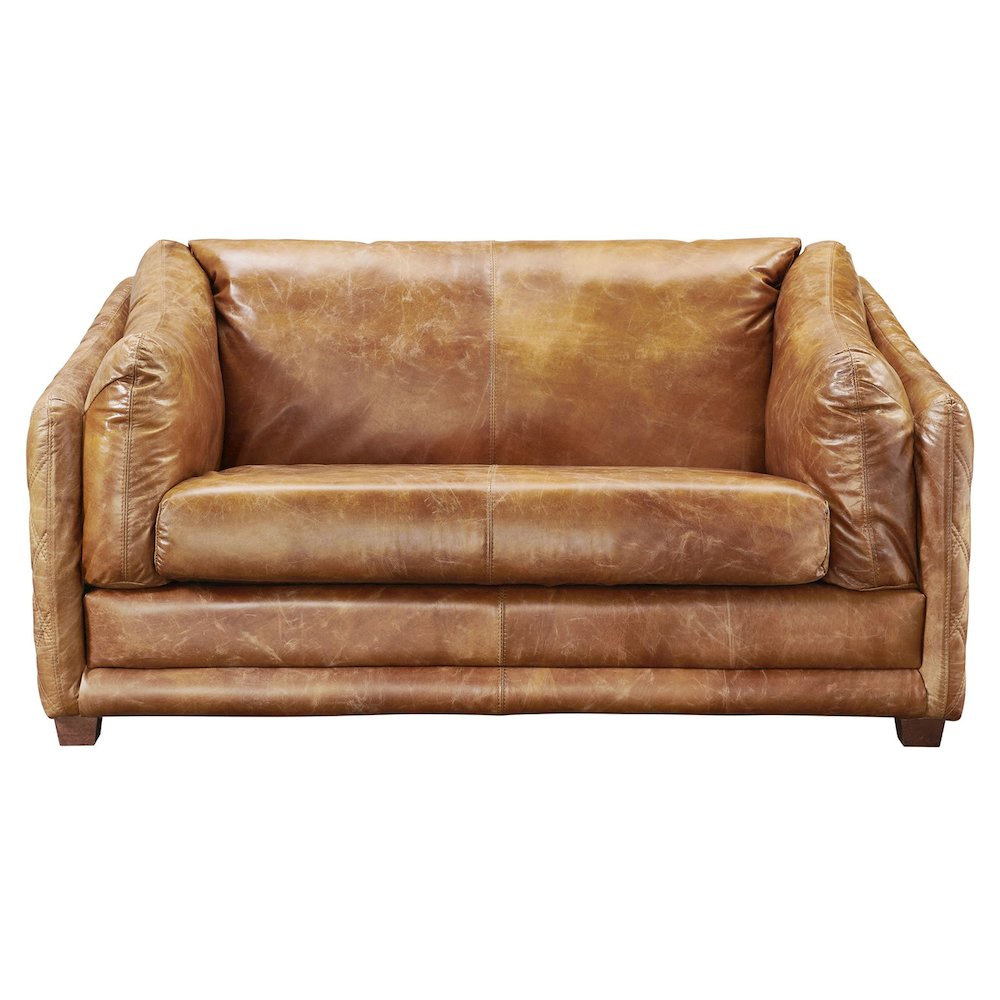Waco Rustic Modern Love Seat - Light Brown Leather. Picture 2