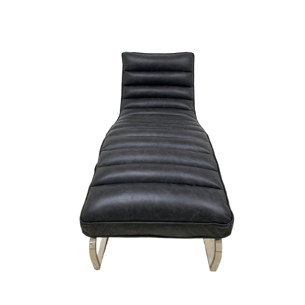 Plano Modern Channeled Leather Chaise Lounge - Slate Leather. Picture 3