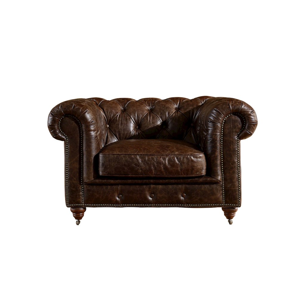 Century Chesterfield Arm Chair - Dark Brown Leather. Picture 2