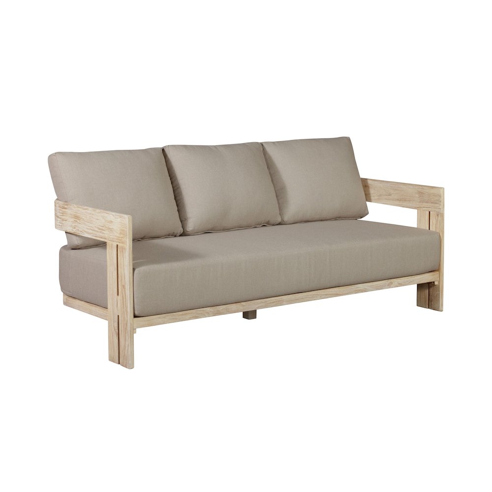 Paradiso Teak Wood Natural Look Sofa - Gray Fabric. Picture 3