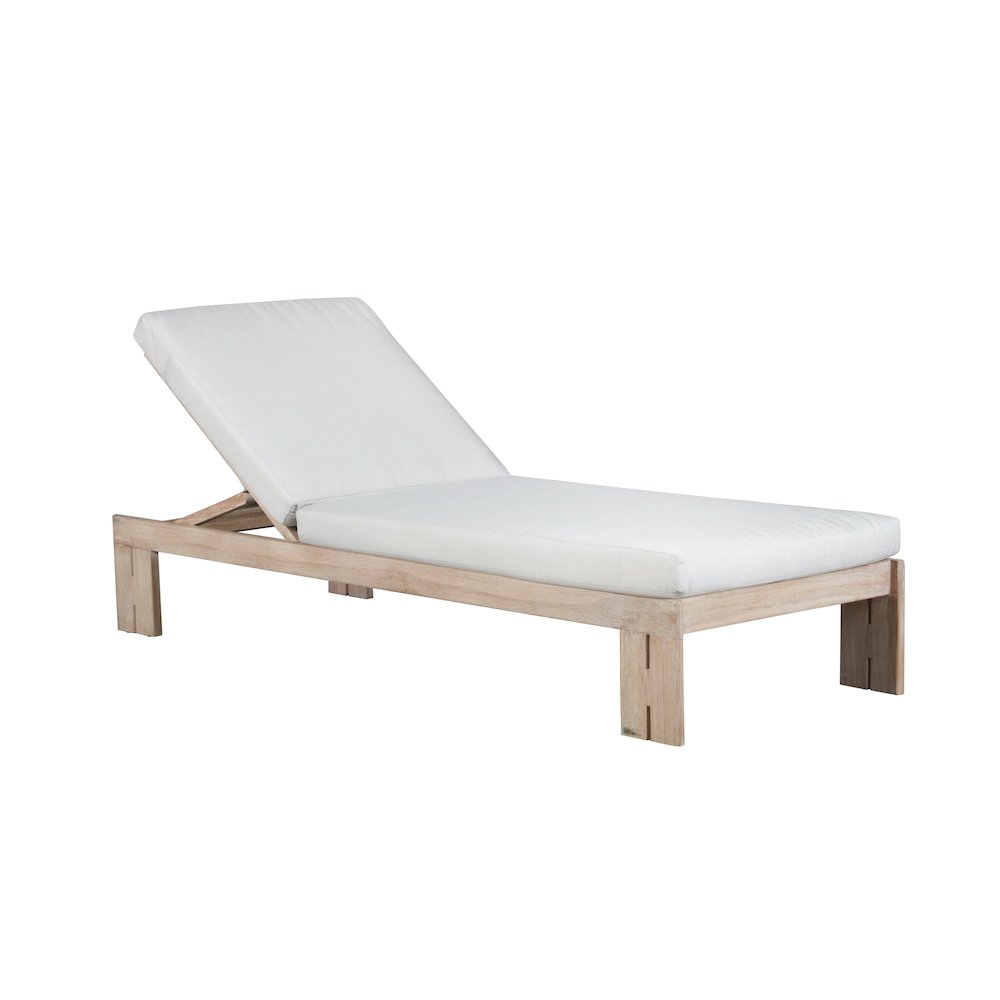 Paradiso Outdoor Teak Natural Look Chaise - Light Gray Fabric. Picture 2