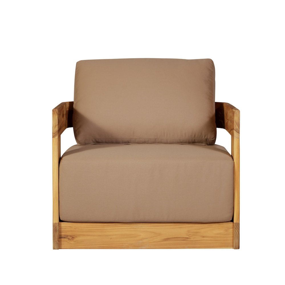 Paradiso Outdoor Solid Teak Wood Revolving Chair - Light Brown Fabric. Picture 1