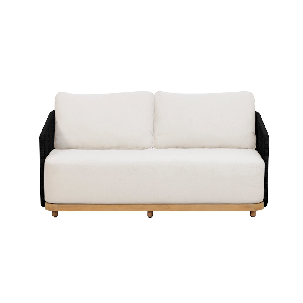 Alpine Teak Wood Outdoor Loveseat with Black Rope Design. Picture 1
