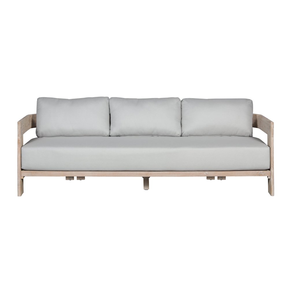 Paradiso Teak Wood Sofa Natural Look - Light Grey Fabric. Picture 1