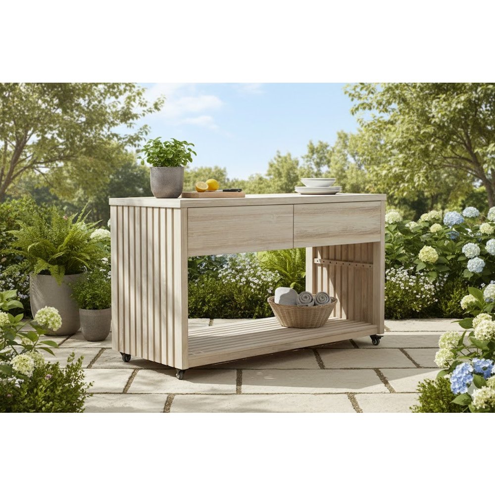 Imperial Grove Outdoor Teak Natural Kitchen Island. Picture 5
