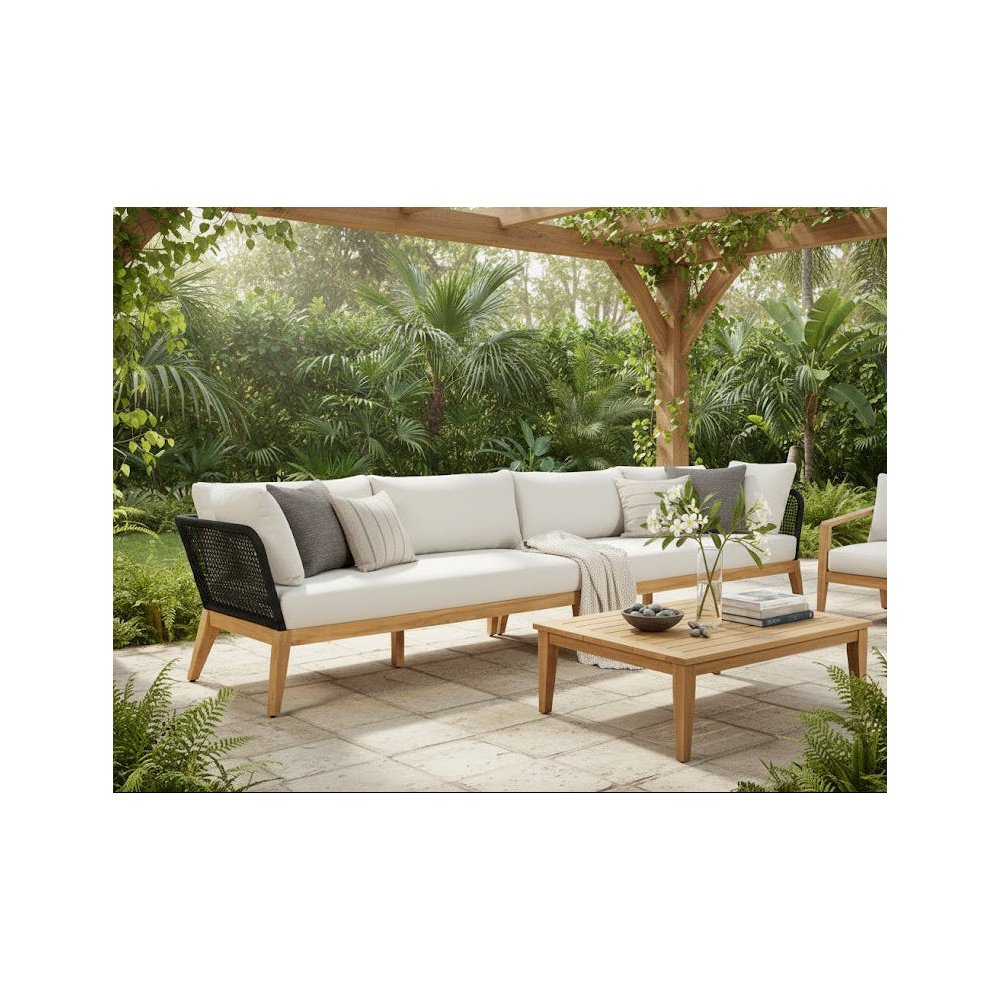 Cypress Teak Wood 128" Sofa with Black Color Rope Design. Picture 2