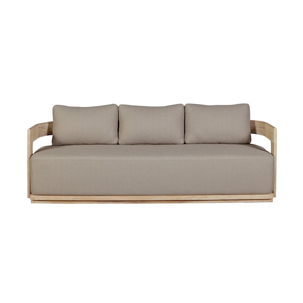 Eclipse Outdoor Solid Teak Wood Sofa Natural Look - Gray Fabric. Picture 1