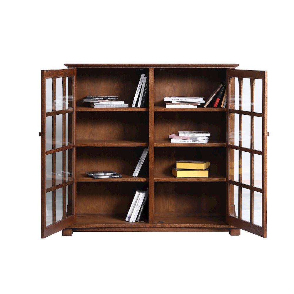 Mission Solid Oak Double Door Bookcase - Walnut. Picture 3