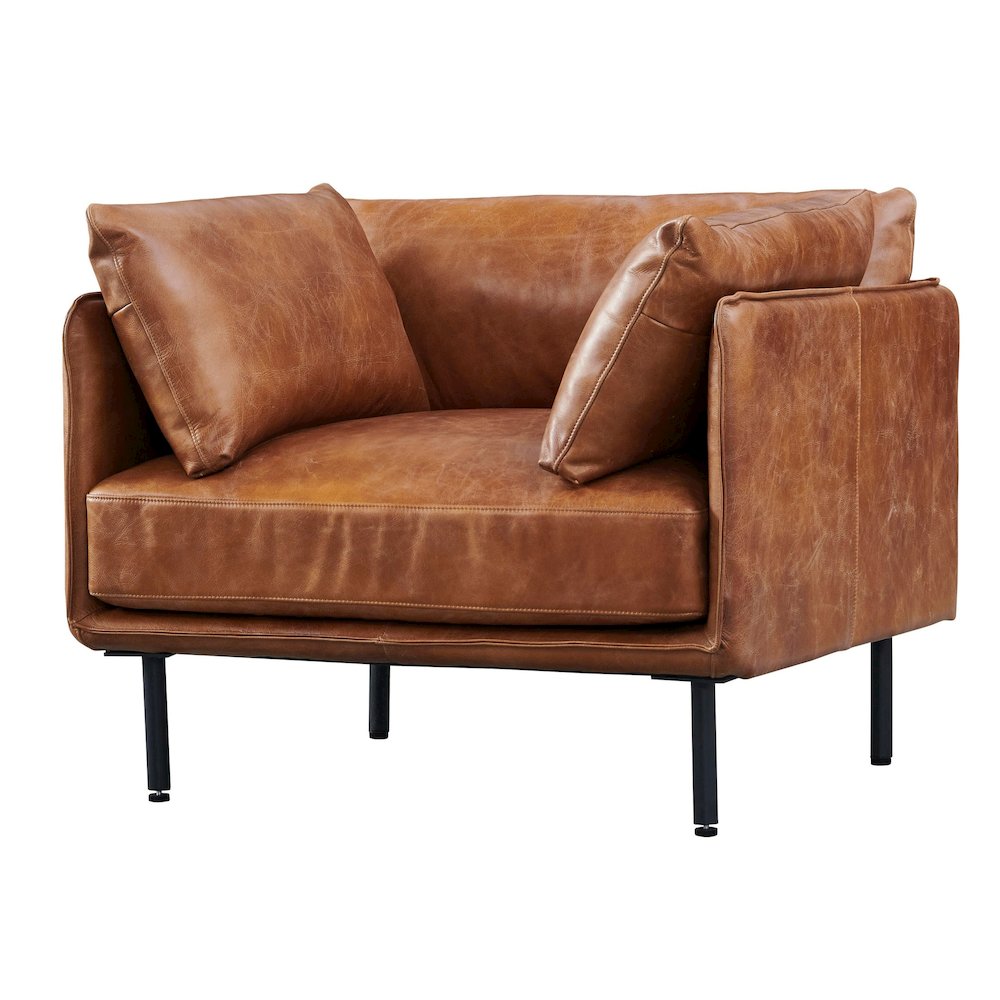 Venezia Industrial Modern Arm Chair - Light Brown Leather. Picture 2
