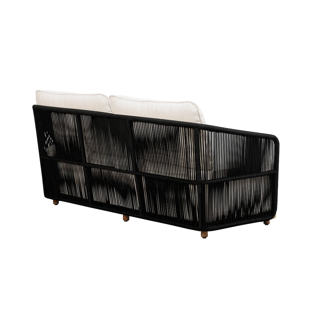 Alpine Teak Wood Outdoor Loveseat with Black Rope Design. Picture 3