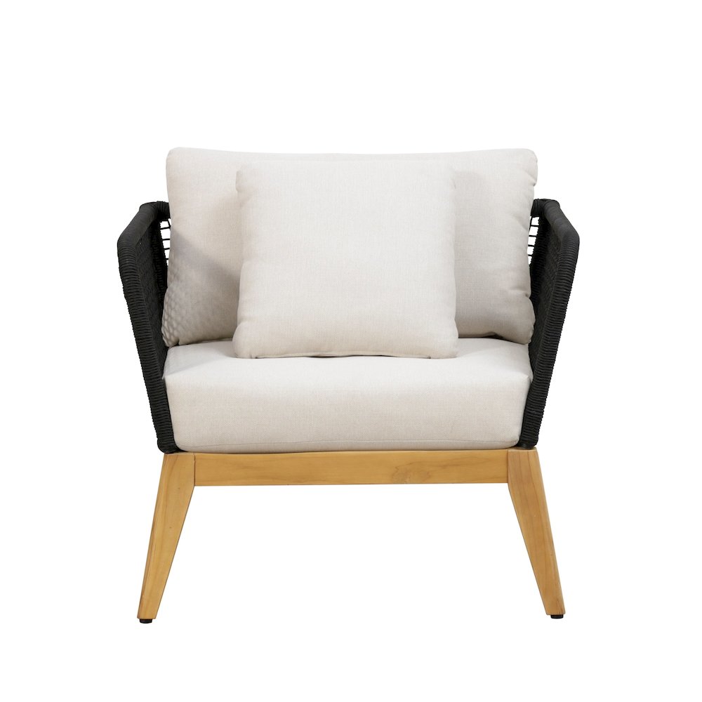 Cypress Teak Wood Outdoor Arm Chair with Black Rope Design. Picture 1