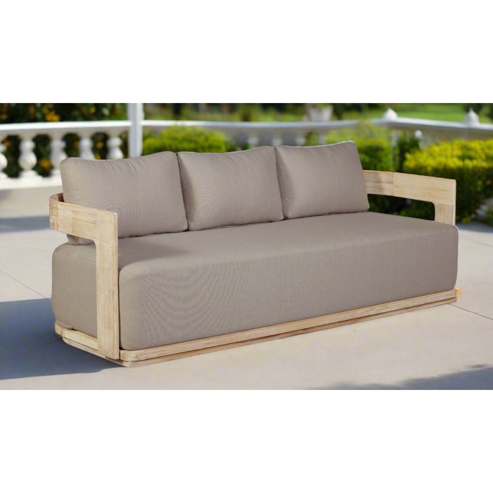 Eclipse Outdoor Solid Teak Wood Sofa Natural Look - Gray Fabric. Picture 2