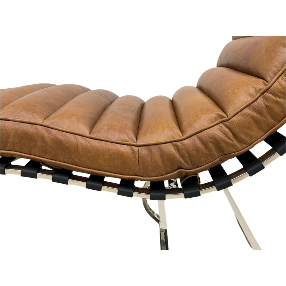 Plano Modern Channeled Leather Chaise Lounge - Light Brown Leather. Picture 4