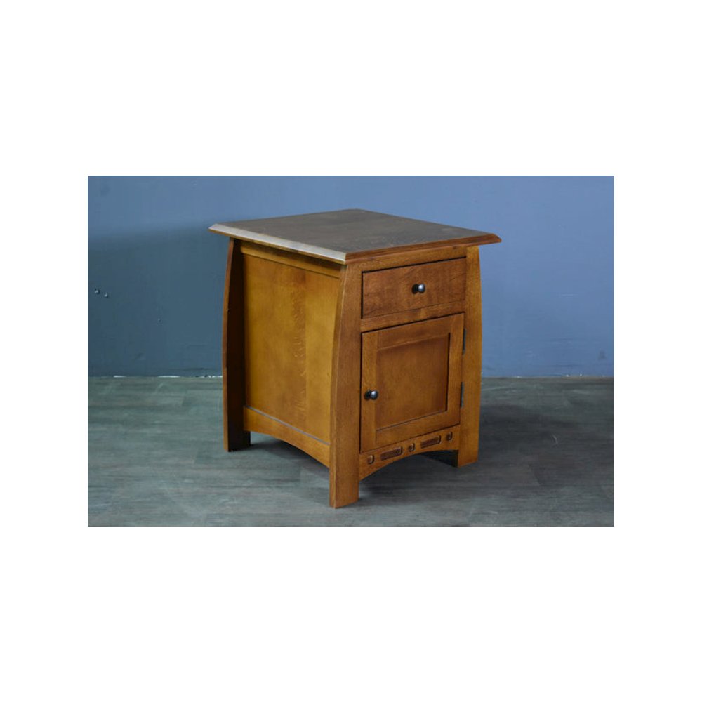 Mission Quarter Sawn White Oak 1 Drawer 1 Door Inlay End Table. Picture 1