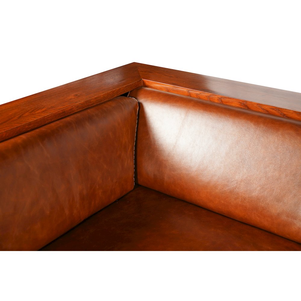 Craftsman Cubic Panel Side Sofa - Chestnut Brown Leather. Picture 6