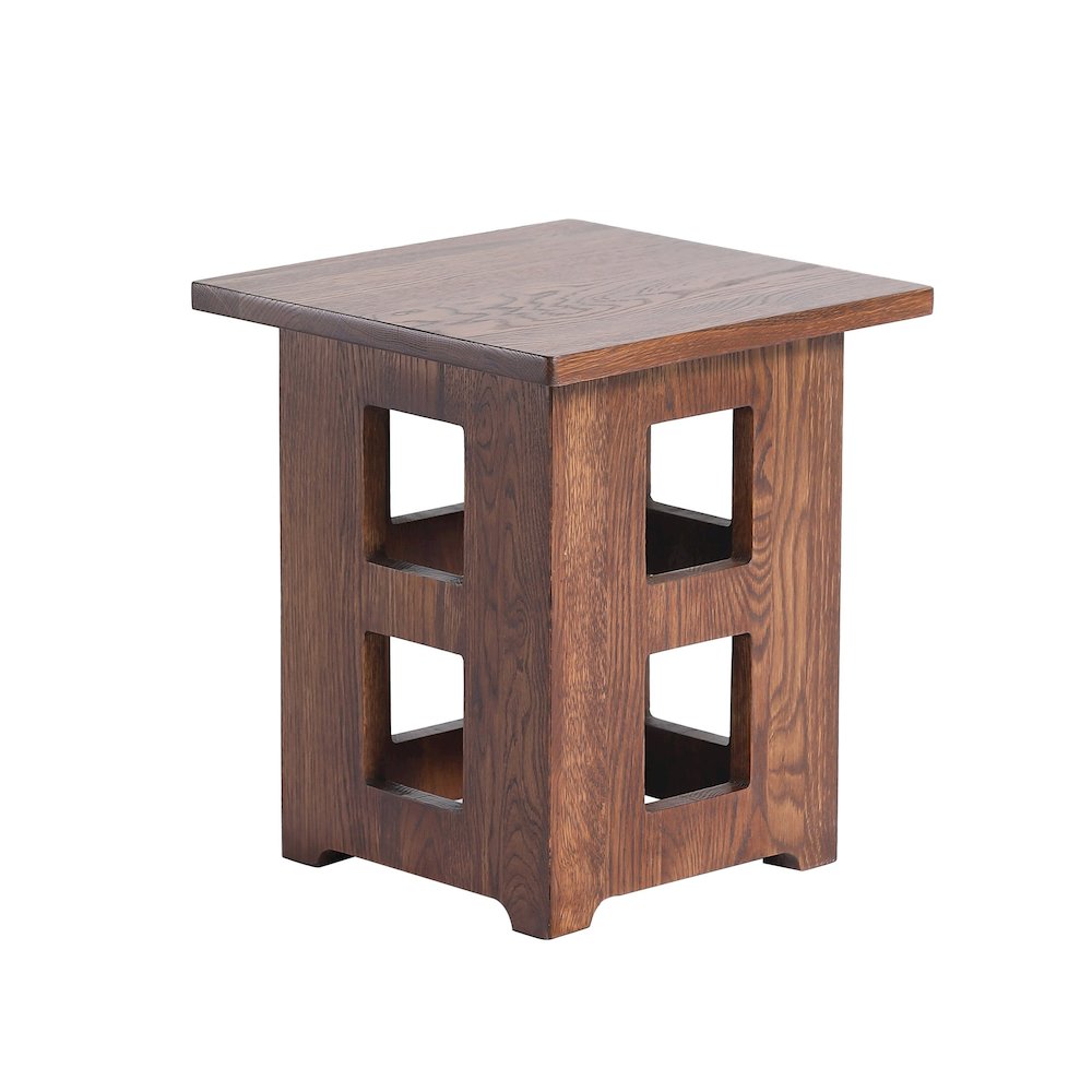 Mission Solid Oak Square End Table with Cut Outs - Walnut. Picture 2