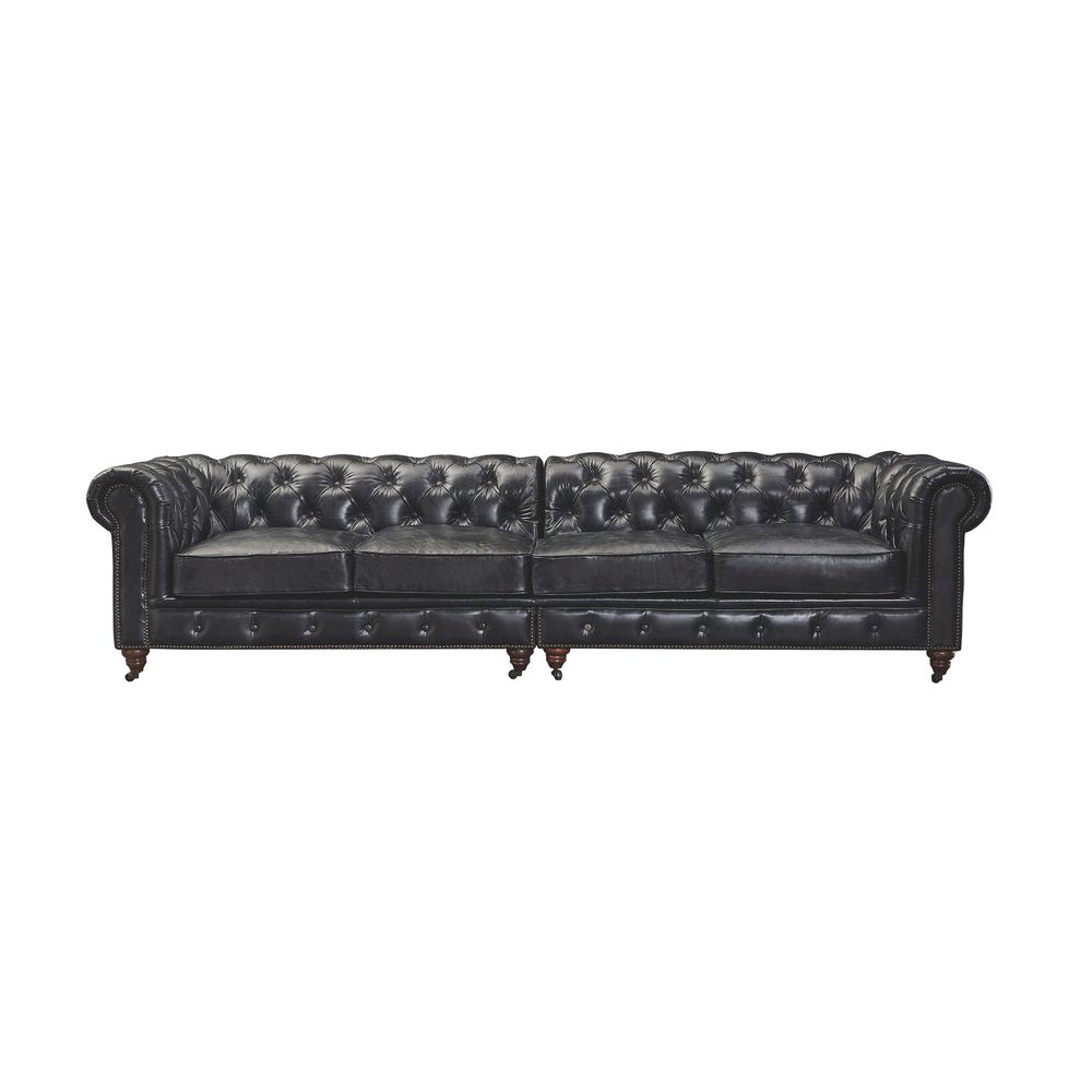 Century Chesterfield Sofa - Slate Leather - 118". Picture 2
