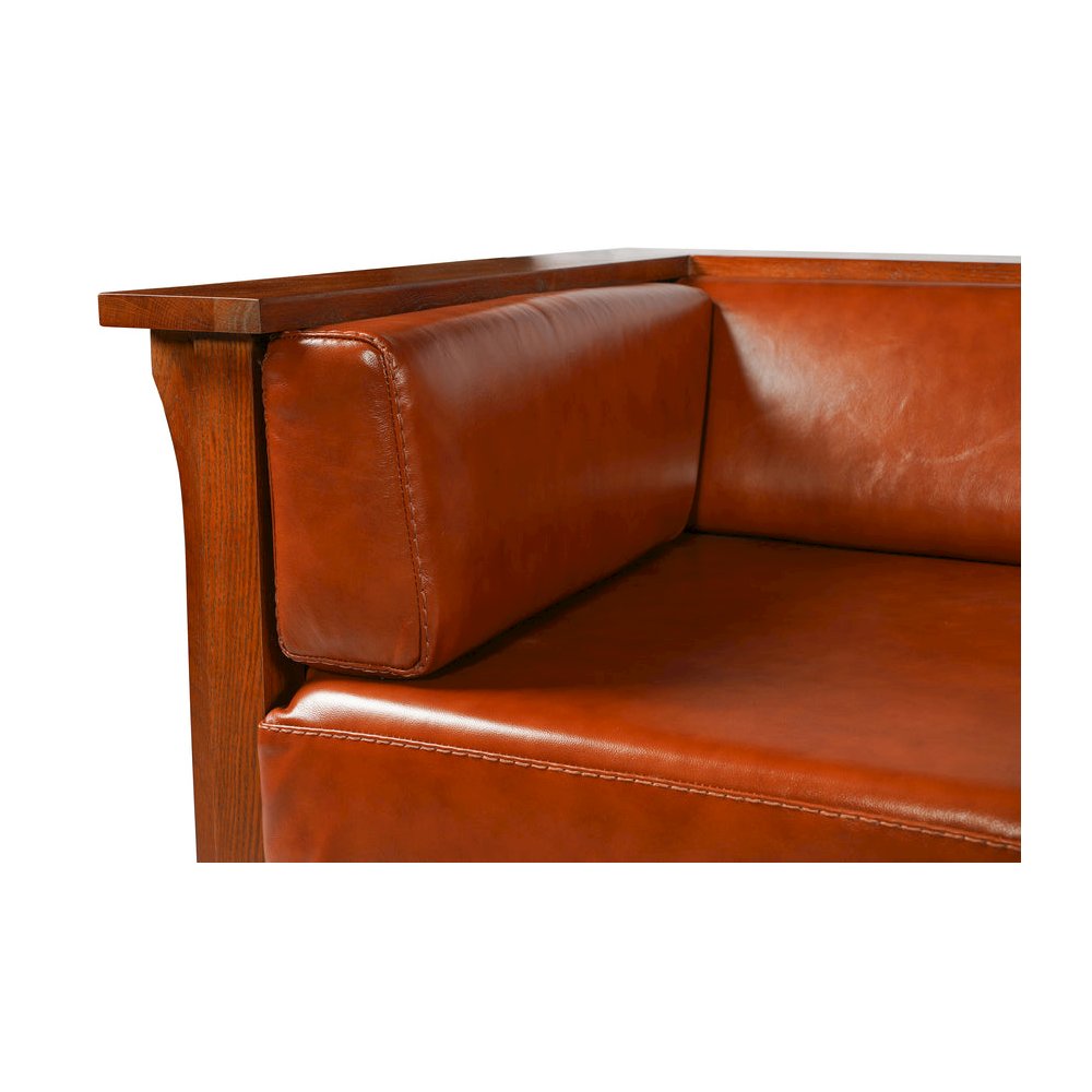 Craftsman Cubic Panel Side Love Seat - Russet Brown Leather. Picture 3