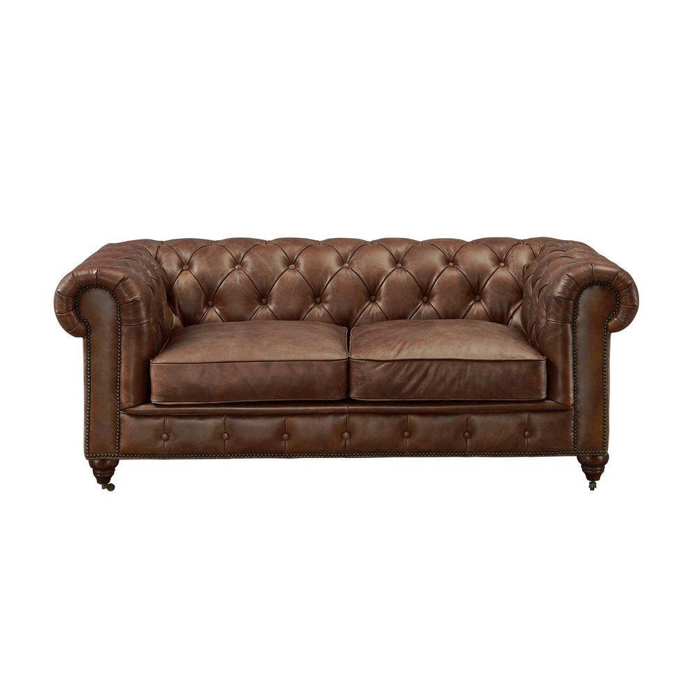 Century Chesterfield Love Seat - Dark Brown Leather. Picture 2