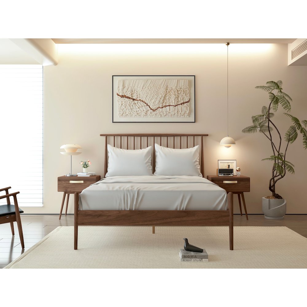 Midcentury Queen Bed - American Solid Black Walnut. Picture 1