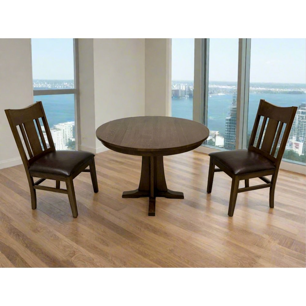 Mission Quarter Sawn Oak Round Dining Table Set - 42" - Walnut. Picture 1
