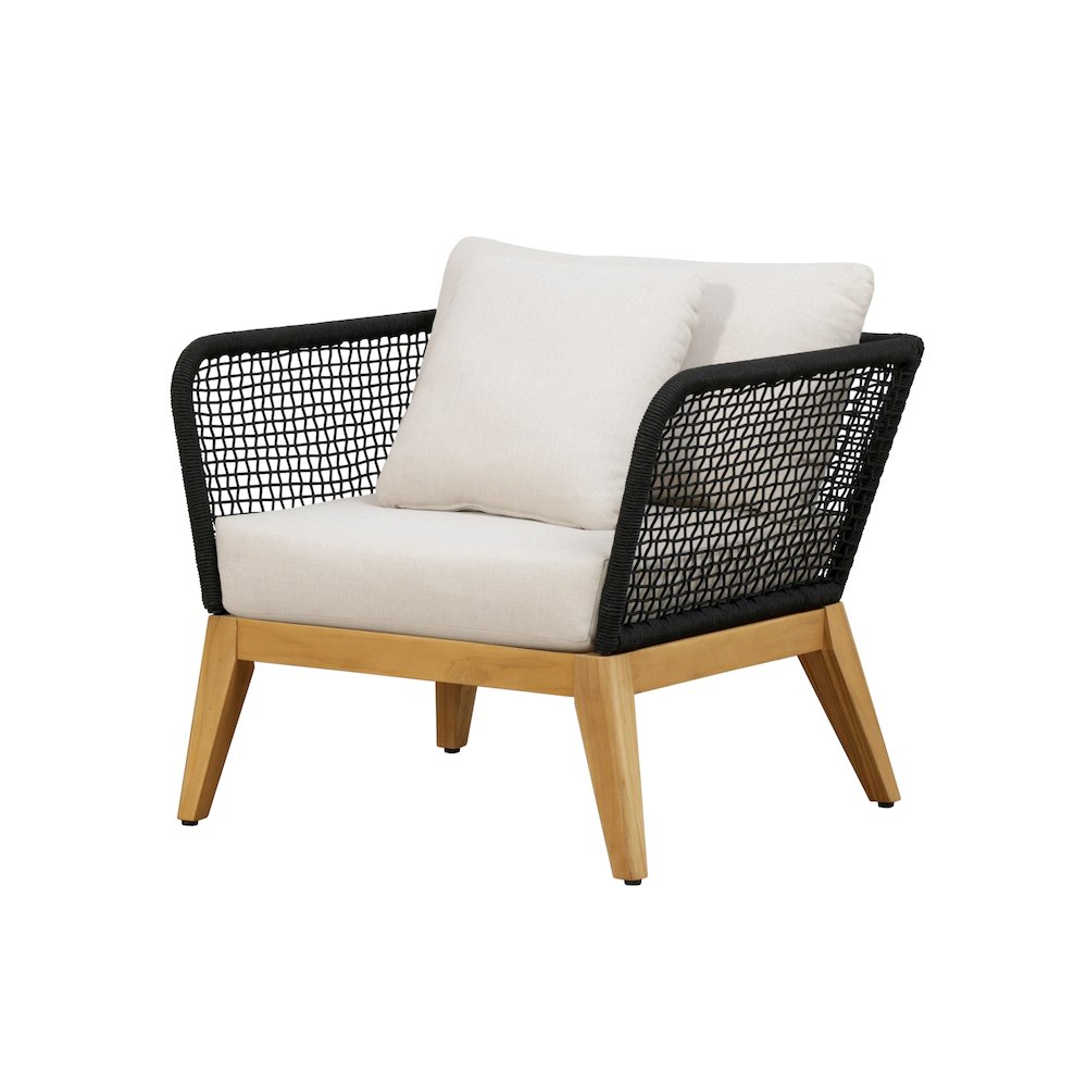 Cypress Teak Wood Outdoor Arm Chair with Black Rope Design. Picture 4