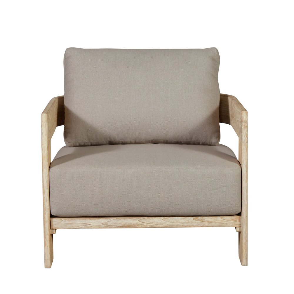 Paradiso Outdoor Solid Teak Wood Chair Natural Look - Gray Fabric. Picture 1
