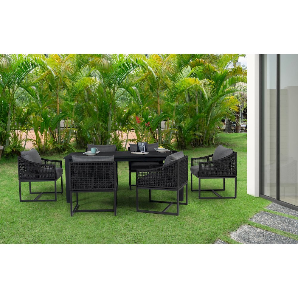 Sardinia Outdoor Aluminum Dining Table and 6 Chairs Set - Black. Picture 2