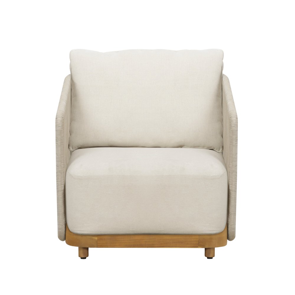 Alpine Teak Wood Outdoor Arm Chair with Biege Rope Design. Picture 7