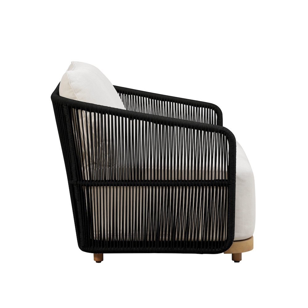 Alpine Teak Wood Outdoor Arm Chair with Black Rope Design. Picture 3