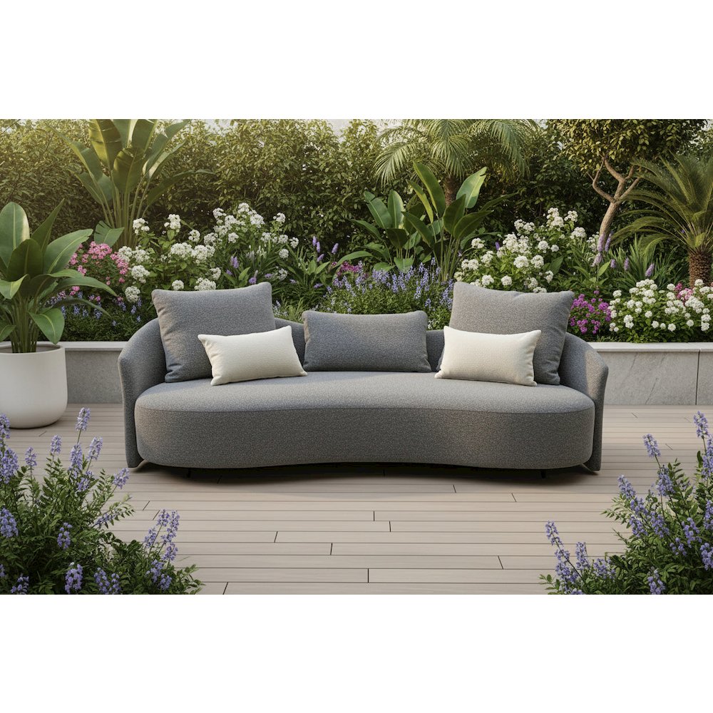 Serene Outdoor Modern Sofa 91" – Soft Gray Bouclé. Picture 1