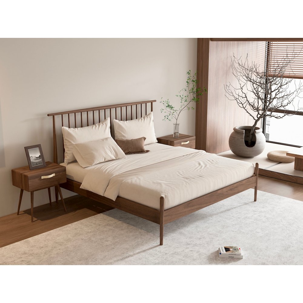 Midcentury King Bed with Two nightstands - Solid Black Walnut. Picture 3