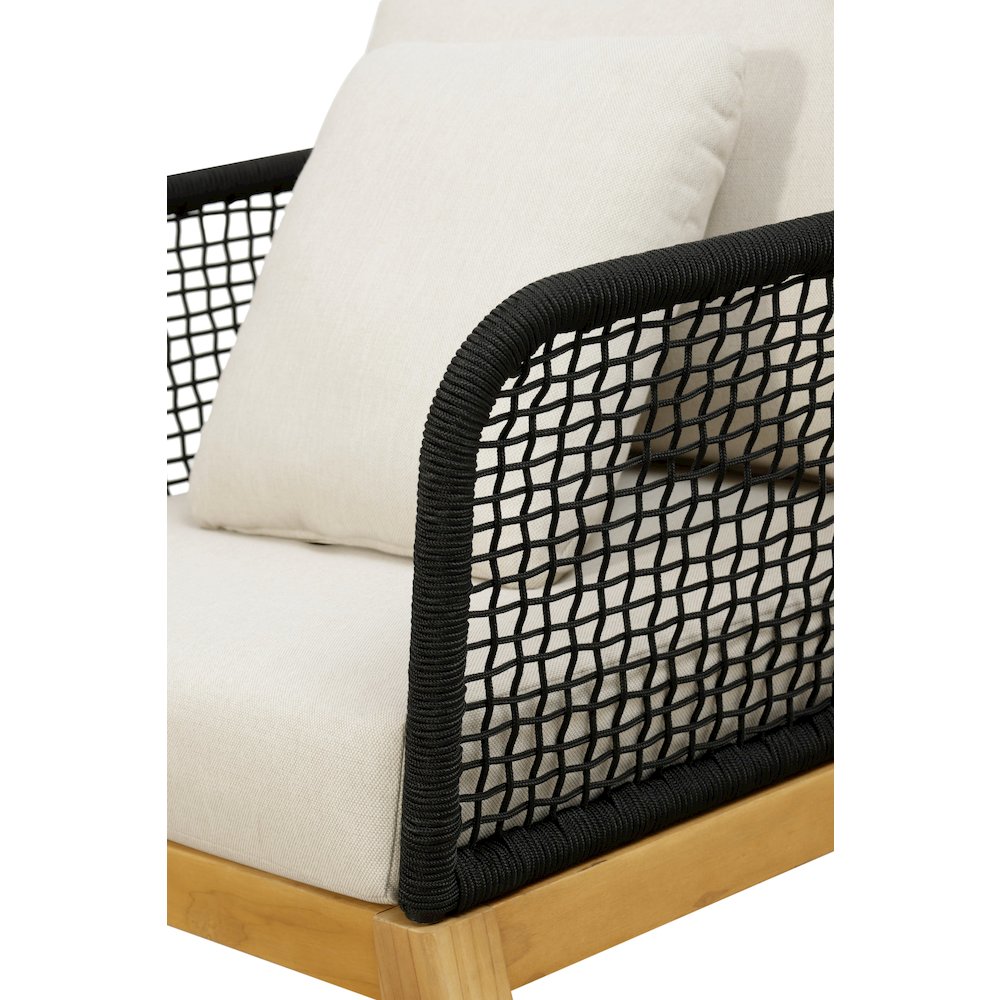 Cypress Teak Wood Outdoor Arm Chair with Black Rope Design. Picture 3
