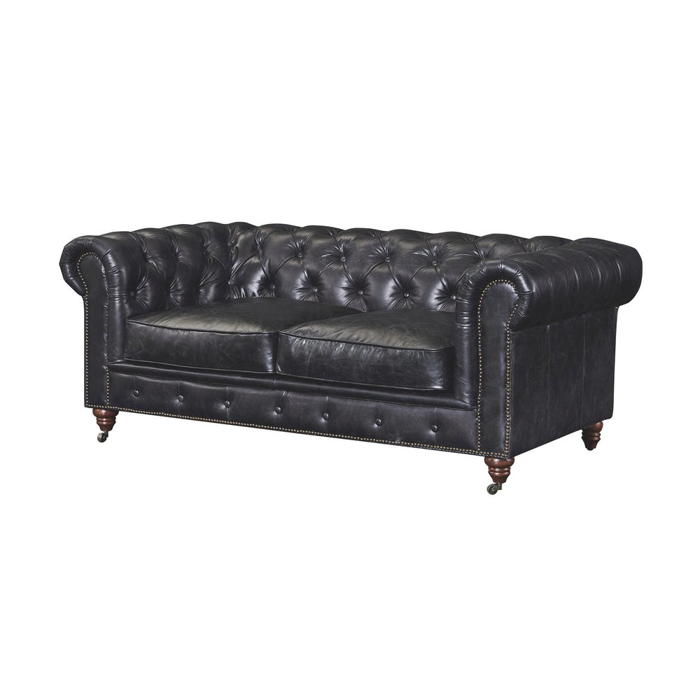 Century Chesterfield Love Seat - Slate Leather. Picture 1