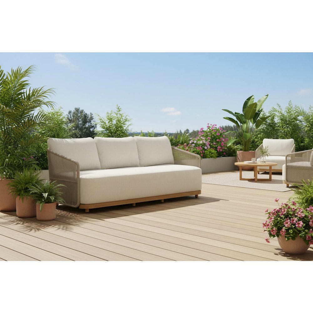 Alpine Teak Wood Outdoor Sofa with Biege Rope Design. Picture 9