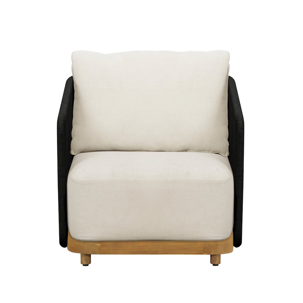 Alpine Teak Wood Outdoor Arm Chair with Black Rope Design. Picture 1