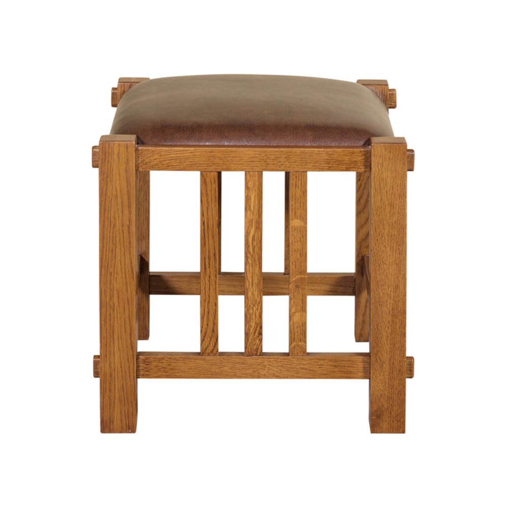 Mission Spindle Stool - Quarter Sawn Oak & Leather - Michael's Cherry. Picture 3