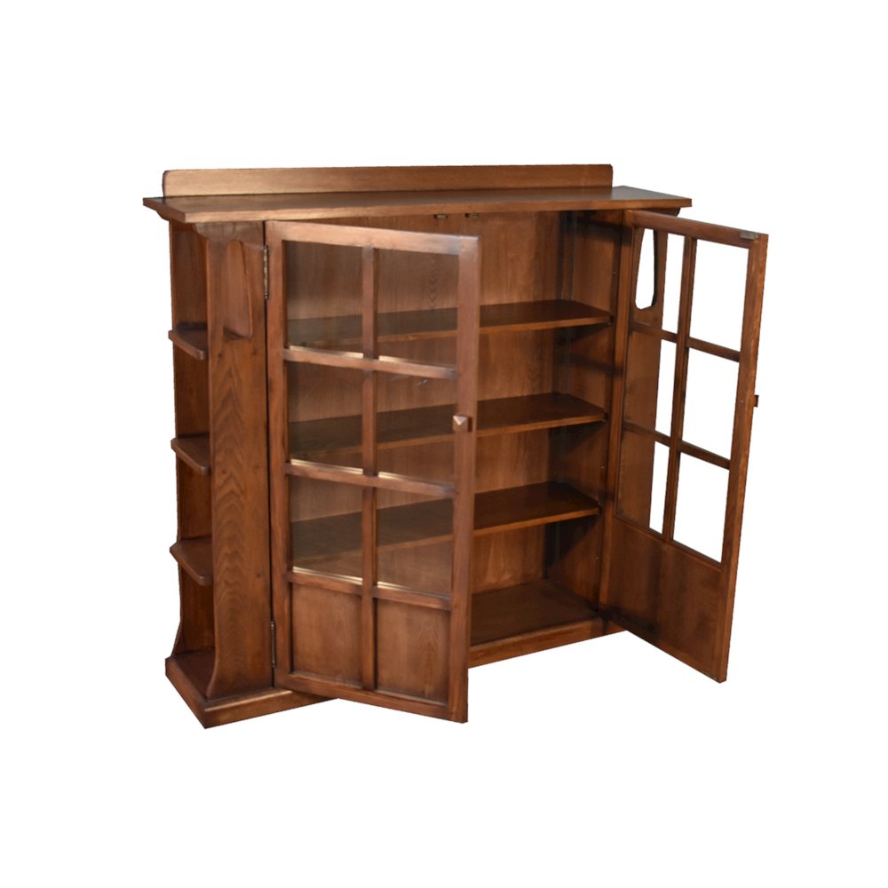 Mission Double Door Bookcase with Side Shelves - Walnut (W1). Picture 3