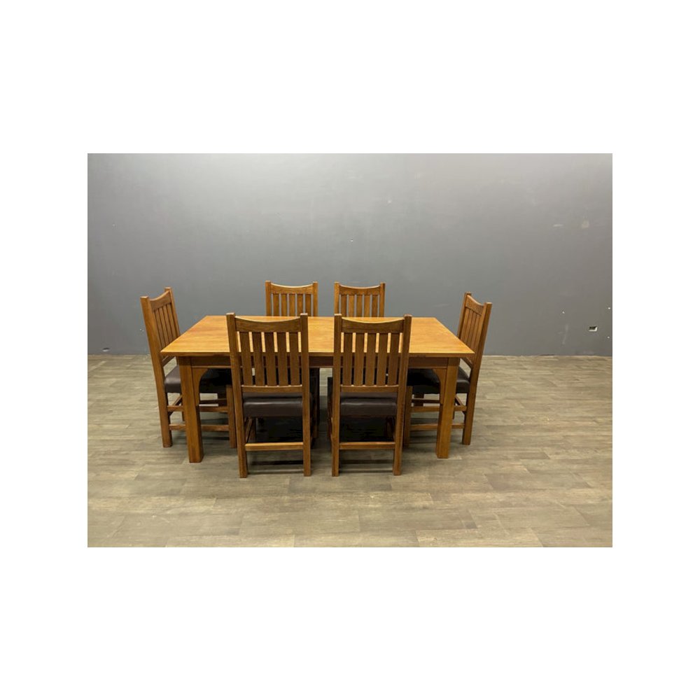 Mission 70" Solid Oak Dining Table Set With 6 #240 Chairs. Picture 2