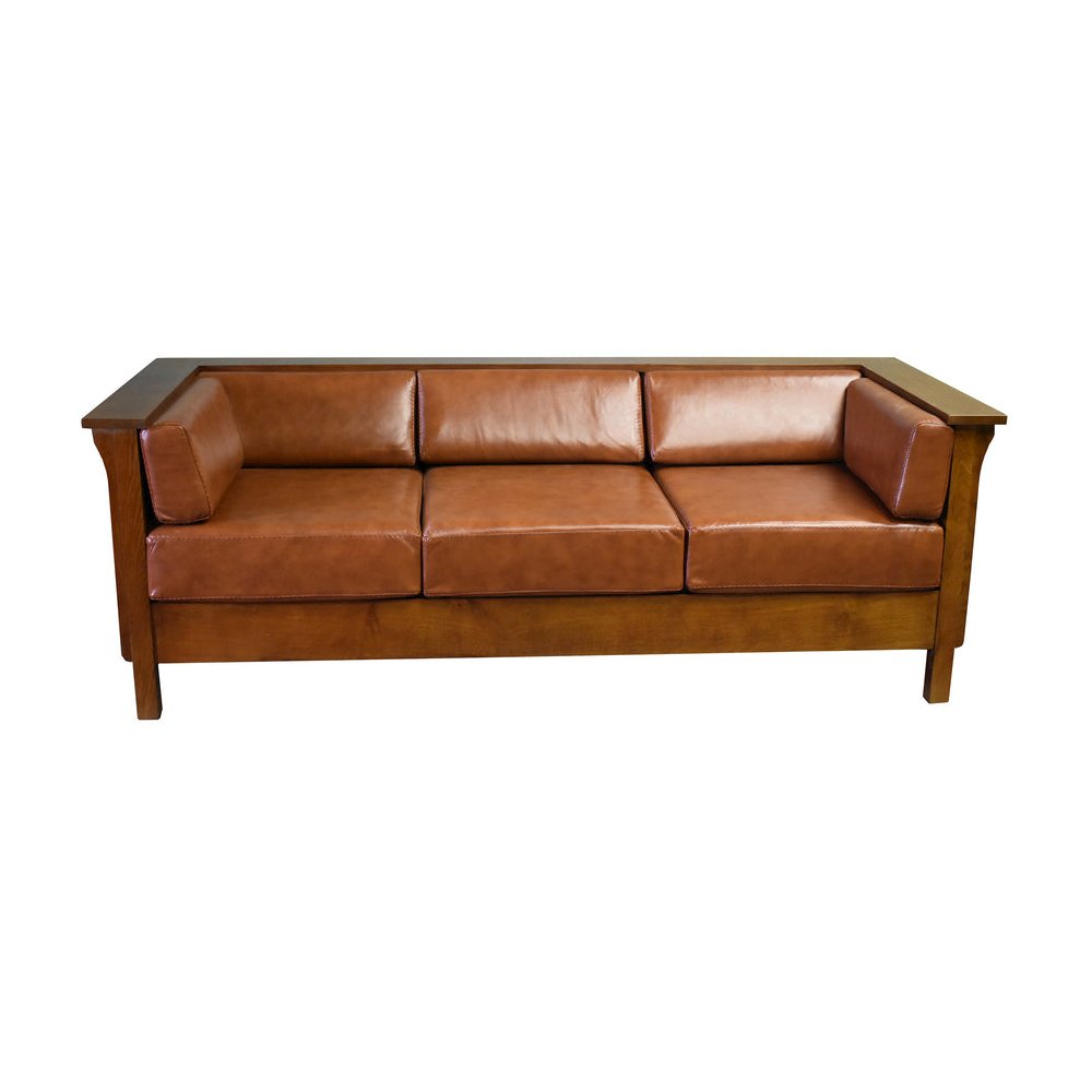 Mission Craftsman Cubic Panel Side Sofa - Russet Brown Leather. Picture 2