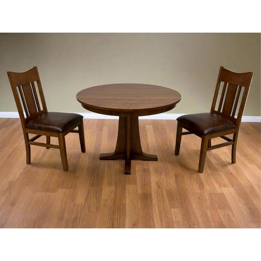 Mission Quarter Sawn Oak Round Dining Table Set - 42" - Michael's Cherry. Picture 1