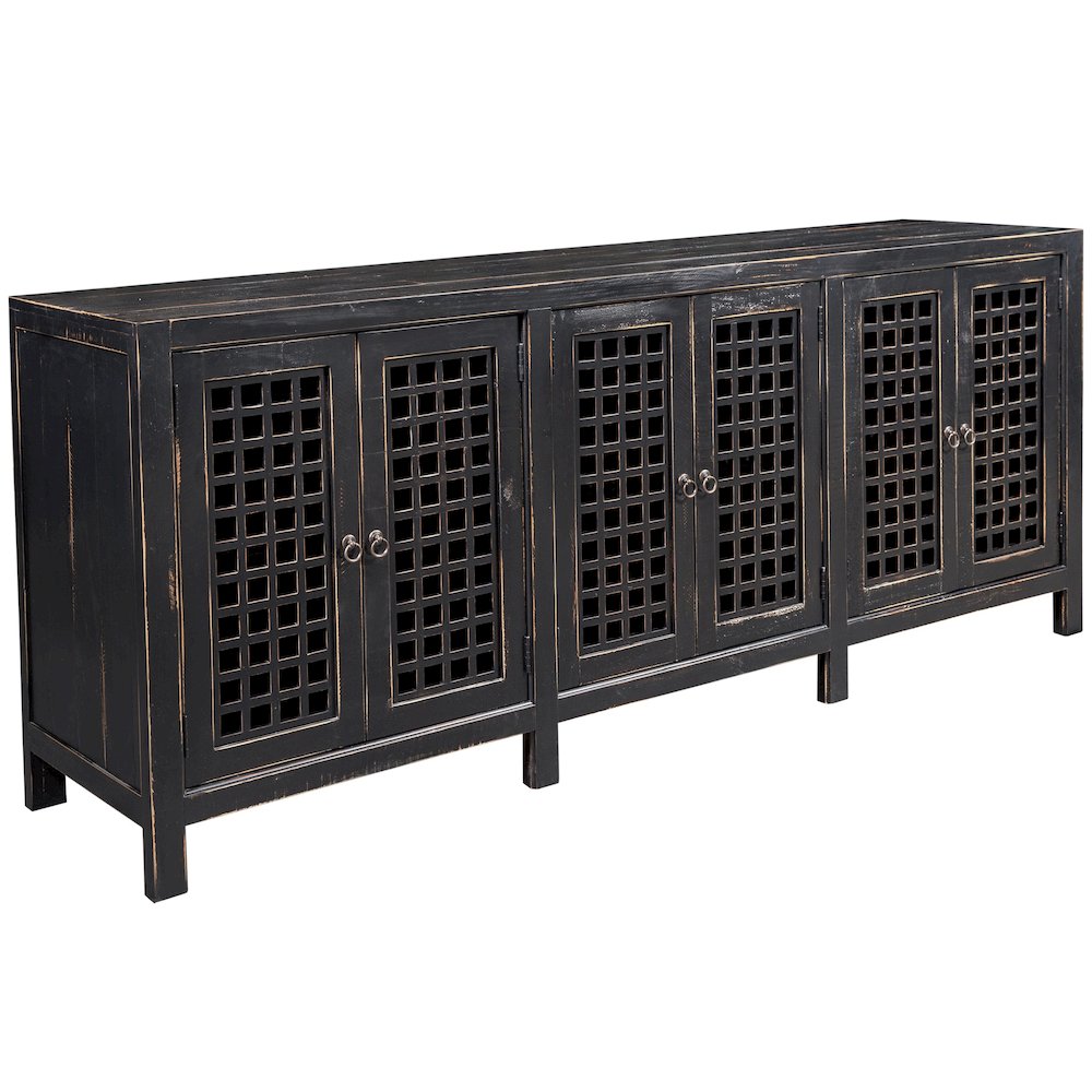 Asbury 6 Door Antiqued Black Sideboard - 88". Picture 2