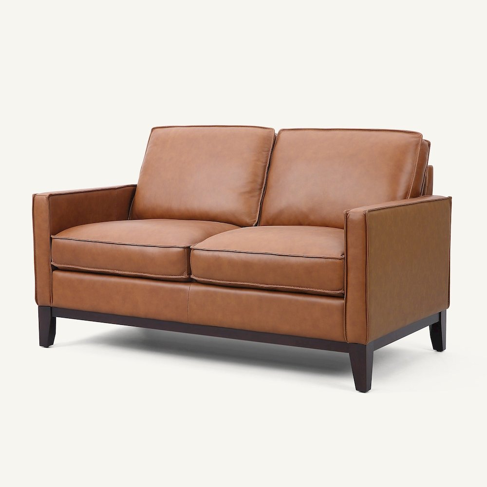 Samhara Top Grain Leather Love Seat - Chestnut. Picture 1