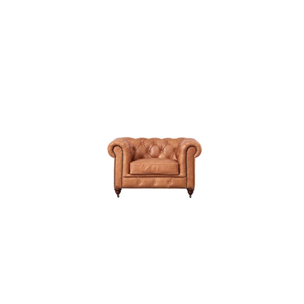 Century Chesterfield Arm Chair - Light Chestnut Leather. Picture 2