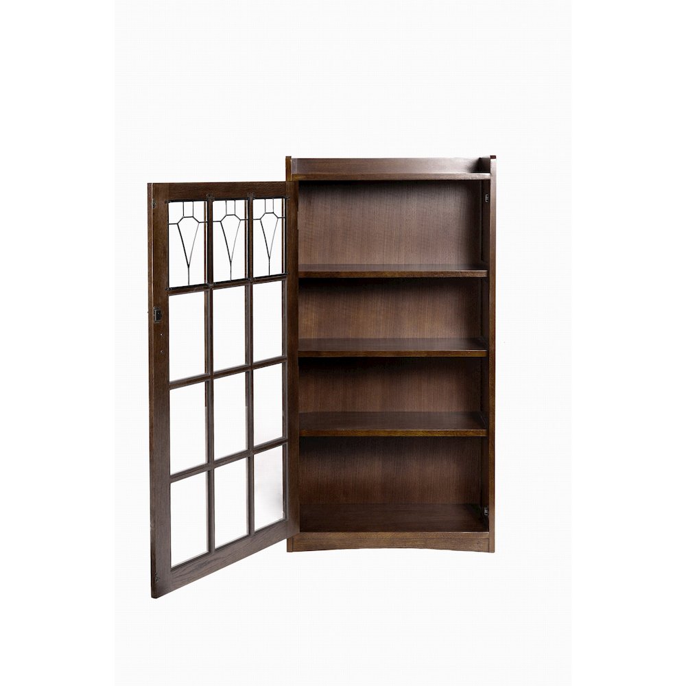 Mission Leaded Glass Bookcase with Lock & Key - Walnut. Picture 5