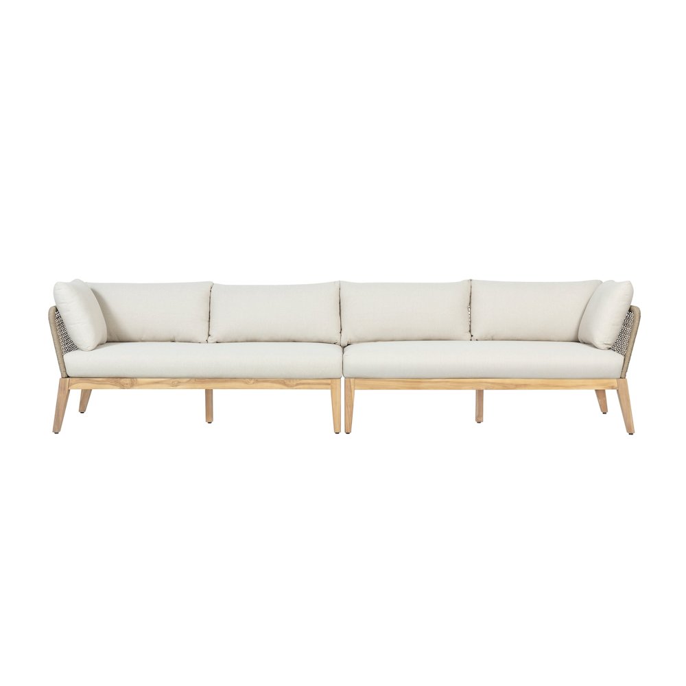 Cypress Teak Wood 128" Sofa with Beige Color Rope Design. Picture 1