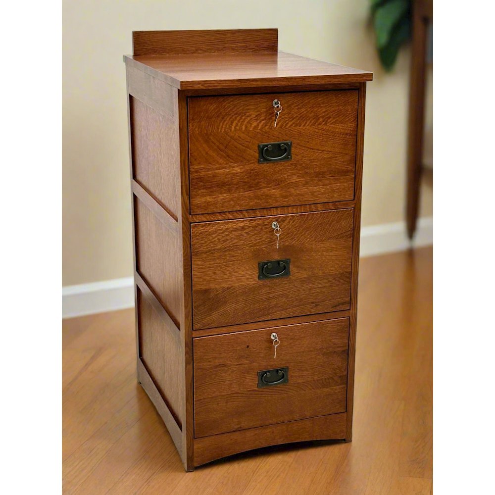 Mission Solid Oak 3 Drawer File Cabinet - Michael's Cherry. Picture 2